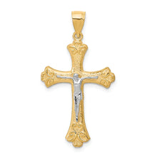 10K and White Rhodium Fleur De Lis Crucifix Pendant
