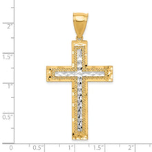 10K and White Rhodium Large Diamond-Cut Cross Pendant