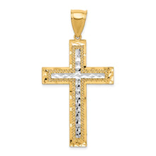 10K and White Rhodium Large Diamond-Cut Cross Pendant