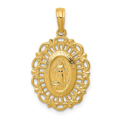 10k Oval Miraculous Medal with Scalloped Border Pendant