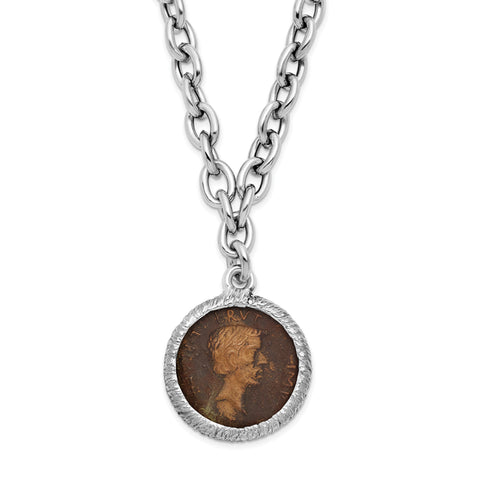 Leslie's Sterling Silver Rhodium-plated Bronze Roman Coin Necklace