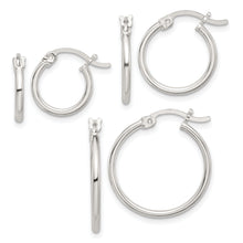 Sterling Silver Rhodium-plated Polished Set of 3 Hoop Earring Set