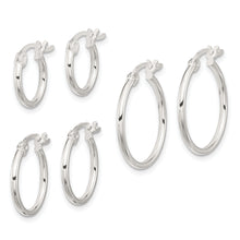 Sterling Silver Rhodium-plated Polished Set of 3 Hoop Earring Set