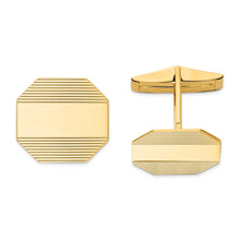 14k Mens Octagonal with Line Design Cuff Links