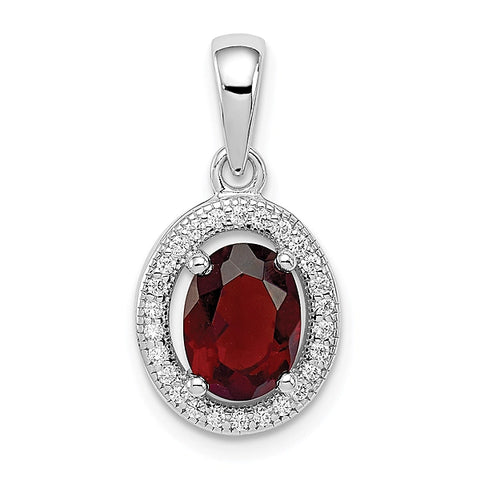 Sterling Silver Rhodium plated Birthstone CZ and White CZ Oval Pendants