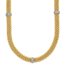 14k Two-Tone Polished Complete .05ct Diamond and Mesh 17 inch Necklace