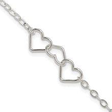 Sterling Silver 9inch Solid Polished Fancy Heart Link Anklet