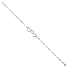 Sterling Silver 9inch Solid Polished Fancy Heart Link Anklet
