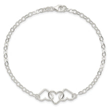 Sterling Silver 9inch Solid Polished Fancy Heart Link Anklet