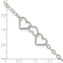Sterling Silver 9inch Solid Polished Fancy Heart Link Anklet