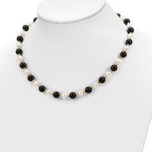 14k 6-7mm White Rice Freshwater Cultured Pearl and Onyx Beads 17 inch Necklace