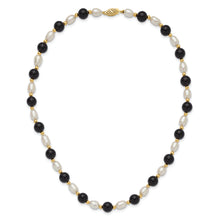 14k 6-7mm White Rice Freshwater Cultured Pearl and Onyx Beads 17 inch Necklace