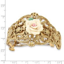 1928 Jewelry Gold-tone Filigree Ornate Porcelain Rose Ponytail Holder