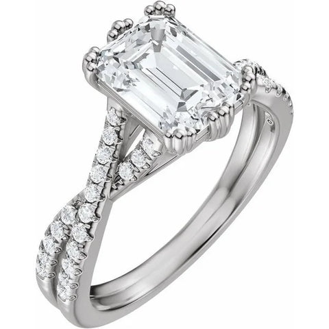 14K White Gold 10x8 mm Emerald 1/5 CTW Lab-Grown Diamond Semi-Set Engagement Ring