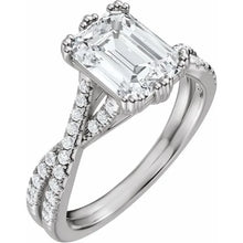 14K White Gold 10x8 mm Emerald 1/5 CTW Lab-Grown Diamond Semi-Set Engagement Ring