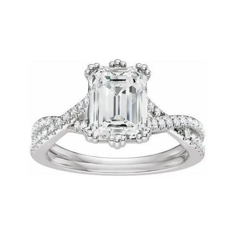 14K White Gold 10x8 mm Emerald 1/5 CTW Lab-Grown Diamond Semi-Set Engagement Ring