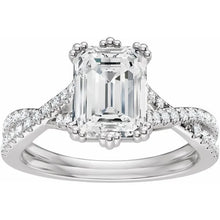 14K White Gold 10x8 mm Emerald 1/5 CTW Lab-Grown Diamond Semi-Set Engagement Ring