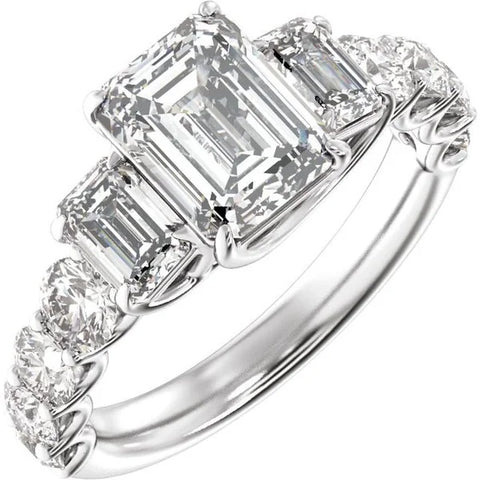 14K White Gold 9x7 mm Emerald 2 1/4 CTW Lab-Grown Diamond Semi-Set Engagement Ring