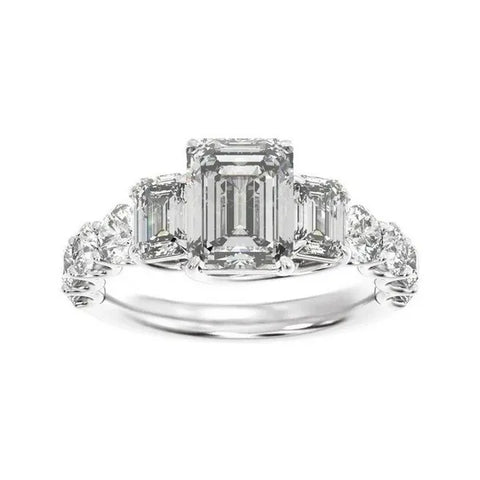 14K White Gold 9x7 mm Emerald 2 1/4 CTW Lab-Grown Diamond Semi-Set Engagement Ring