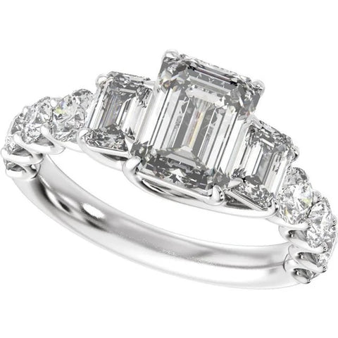14K White Gold 9x7 mm Emerald 2 1/4 CTW Lab-Grown Diamond Semi-Set Engagement Ring