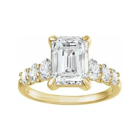 14K Yellow Gold 8.5x6.5 mm Emerald 3/4 CTW Lab-Grown Diamond Semi-Set Engagement Ring