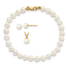 14k 4-5mm White Freshwater Cultured Pearl Pendant/5 inch Bracelet/Post Earrings 3-piece Set