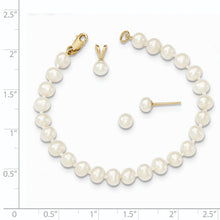 14k 4-5mm White Freshwater Cultured Pearl Pendant/5 inch Bracelet/Post Earrings 3-piece Set