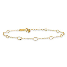 14k Textured Oval Shapes 9 inch Plus 1 inch Extender - Total 10 inch Anklet