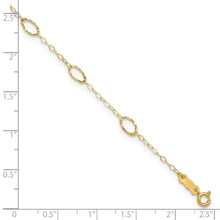 14k Textured Oval Shapes 9 inch Plus 1 inch Extender - Total 10 inch Anklet