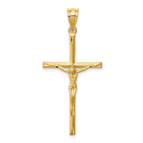 14K Brushed and Diamond-cut Crucifix Cross Pendant