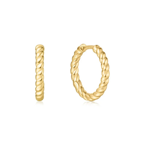 Gold Texture Medium Huggie Hoop Earrings