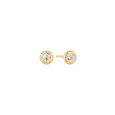 Gold Textured Bezel-Set Stud Earrings
