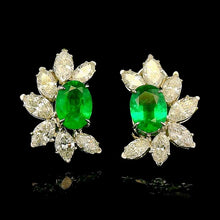 Oval Emerald & Marquise Diamond Petal Halo Earrings
