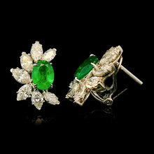 Oval Emerald & Marquise Diamond Petal Halo Earrings