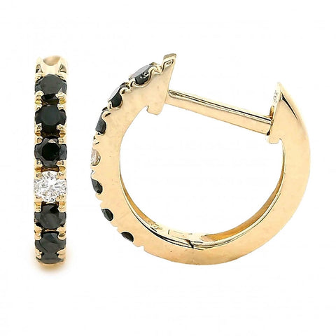 Black Diamond and White Diamond Huggie Earrings