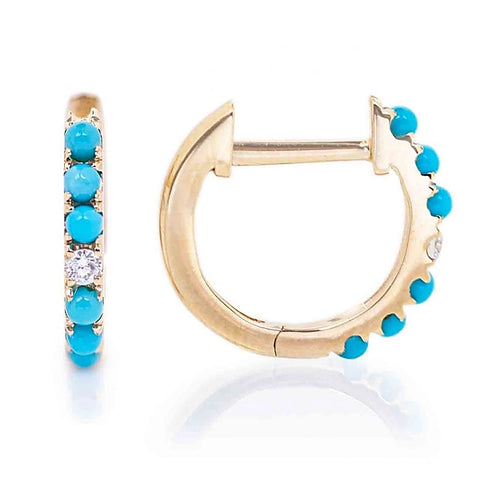 In Line Turquoise and Diamond Huggie Earrings