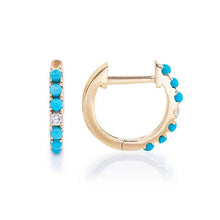 In Line Turquoise and Diamond Huggie Earrings