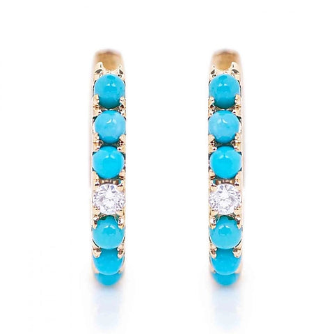 In Line Turquoise and Diamond Huggie Earrings