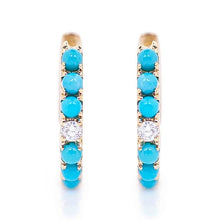 In Line Turquoise and Diamond Huggie Earrings