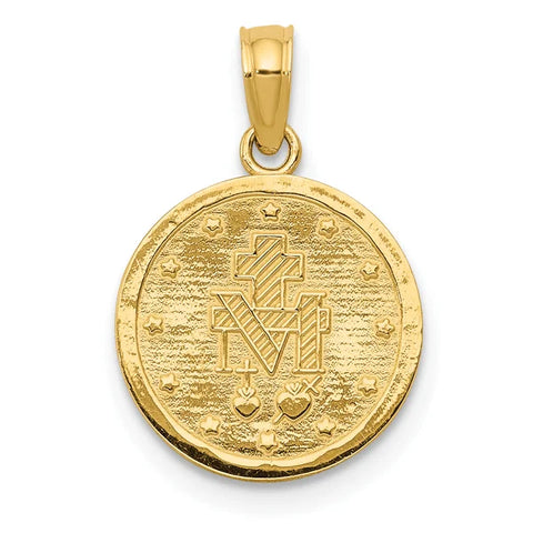 14k Polished and Satin Solid Miraculous Medal Round Pendant