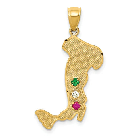 14K Italy Map with Emerald/Ruby/CZ Stones Charm
