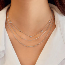 Silver pave Puffed Heart Station Necklace