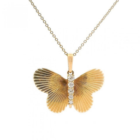 Fluted Butterfly With Diamond Accent Center