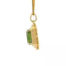 Green Tourmaline Halo Pendant With Fluted Gold And Diamond Accents