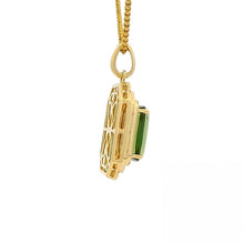 Green Tourmaline Halo Pendant With Fluted Gold And Diamond Accents