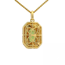 Green Tourmaline Halo Pendant With Fluted Gold And Diamond Accents