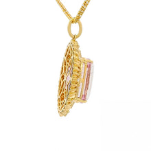 Elongated Cushion Kunzite Pendant With Radiating Diamond And Gold Halo