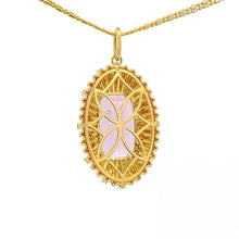 Elongated Cushion Kunzite Pendant With Radiating Diamond And Gold Halo