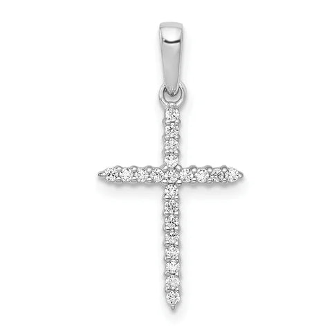 10K White Gold 1/6 carat Diamond Cross Pendant