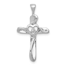 14k White Gold AA Diamond Cross with Heart Pendant